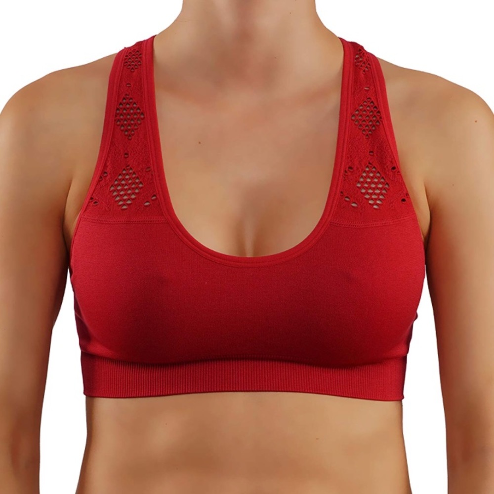 NEW Red sports bra push up yoga gym workout top support activewear casual